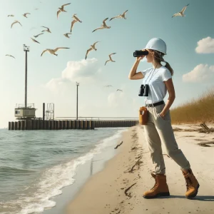 Piping Plover Monitor observing and recording data on piping plovers, ensuring the protection and conservation of these endangered shorebirds