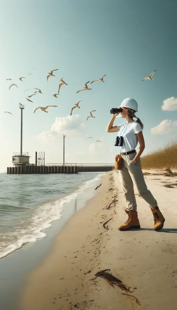 Piping Plover Monitor observing and recording data on piping plovers, ensuring the protection and conservation of these endangered shorebirds