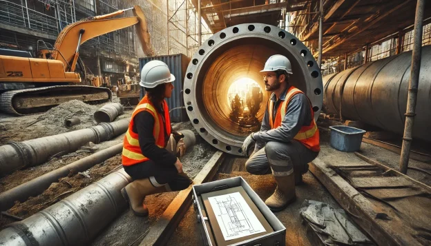 Worker in safety gear preparing to enter a confined space, with visible safety equipment and entry procedures