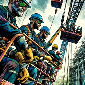 Worker operating an aerial lift, wearing fall protection gear and following safety protocols to prevent accidents and ensure a safe working environment.
