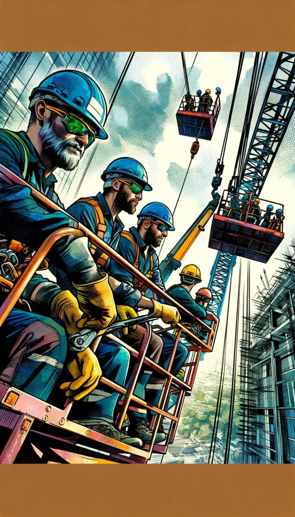 Worker operating an aerial lift, wearing fall protection gear and following safety protocols to prevent accidents and ensure a safe working environment.