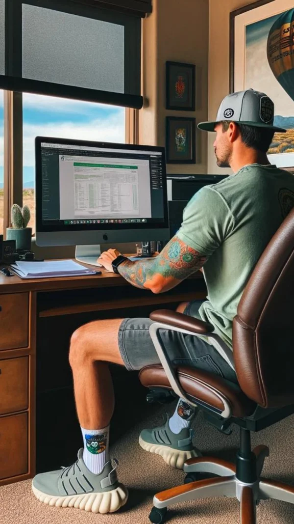 A person studying construction materials for the General Contractor Exam in New Mexico, with a textbook titled ‘Construction Law’ and a laptop on a desk