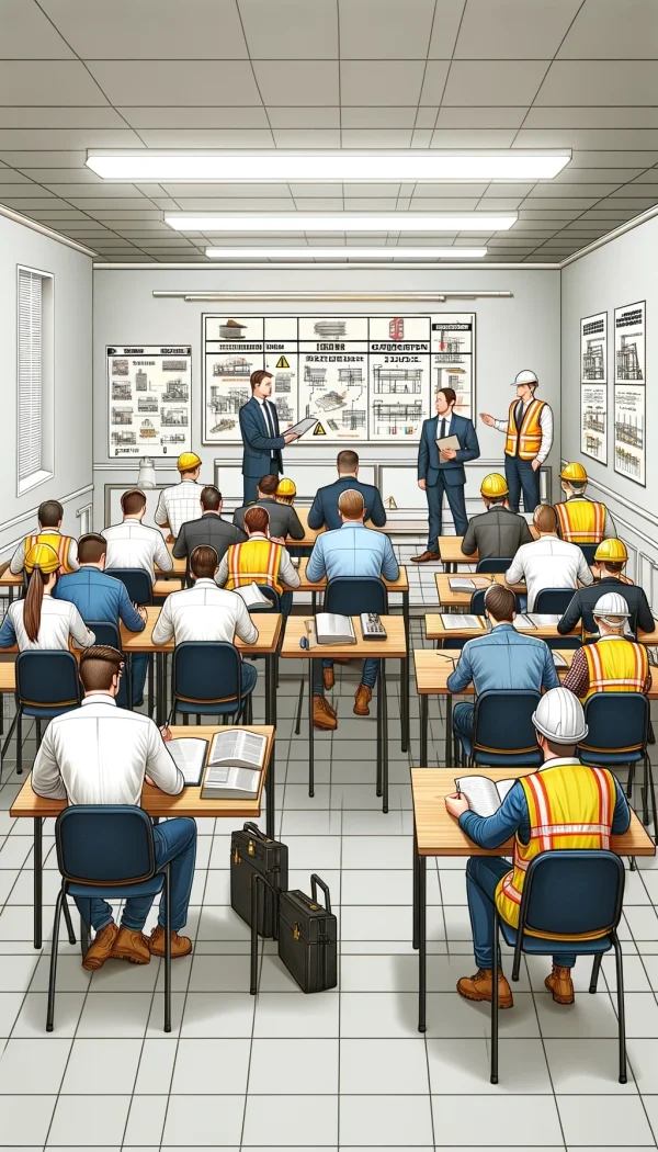Advanced Safety Officer conducting a comprehensive safety audit on a construction site, ensuring all safety protocols and regulations are strictly followed.