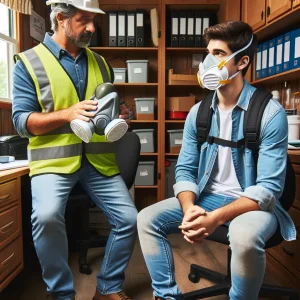 Expert Safety Officer conducting an in-depth safety inspection on a construction site, ensuring all safety measures and protocols are strictly adhered to