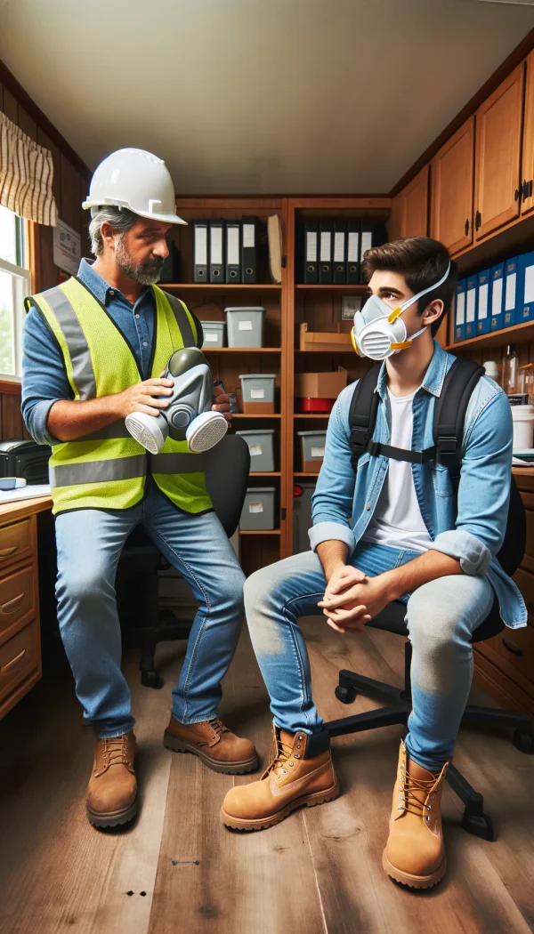 Expert Safety Officer conducting an in-depth safety inspection on a construction site, ensuring all safety measures and protocols are strictly adhered to