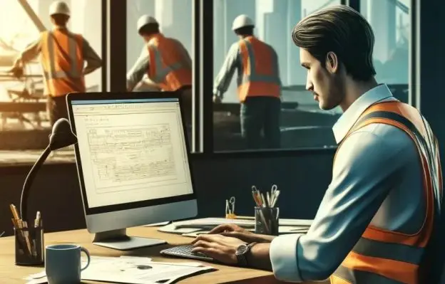 Professional reviewing and managing contracts, with documents, a laptop, and a pen, in an office setting